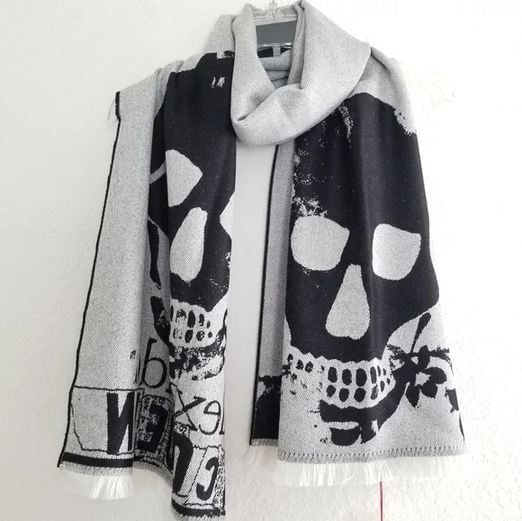 Alexander McQueen Wool Skull Large Scarf Black Grey - Picture 11 of 11